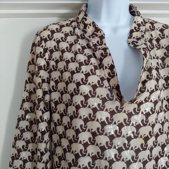 Tory Burch Lucky Elephant Sequin Playful Luxury Relaxed Fit Top 8 - Picture 3 of 9